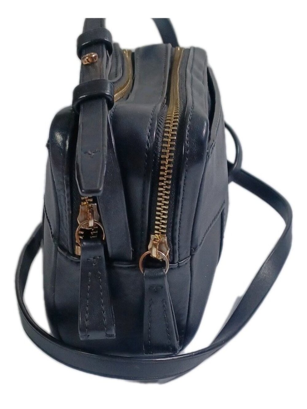Tory Burch Block T Double Zip Black Pebbled Leather Crossbody Bag Handbag - Picture 7 of 9
